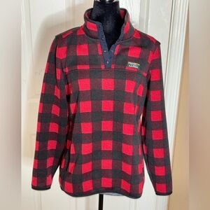 L.L.Bean Half Snap Fleece Women’s L  Large Polyester Buffalo Plaid Red Black​